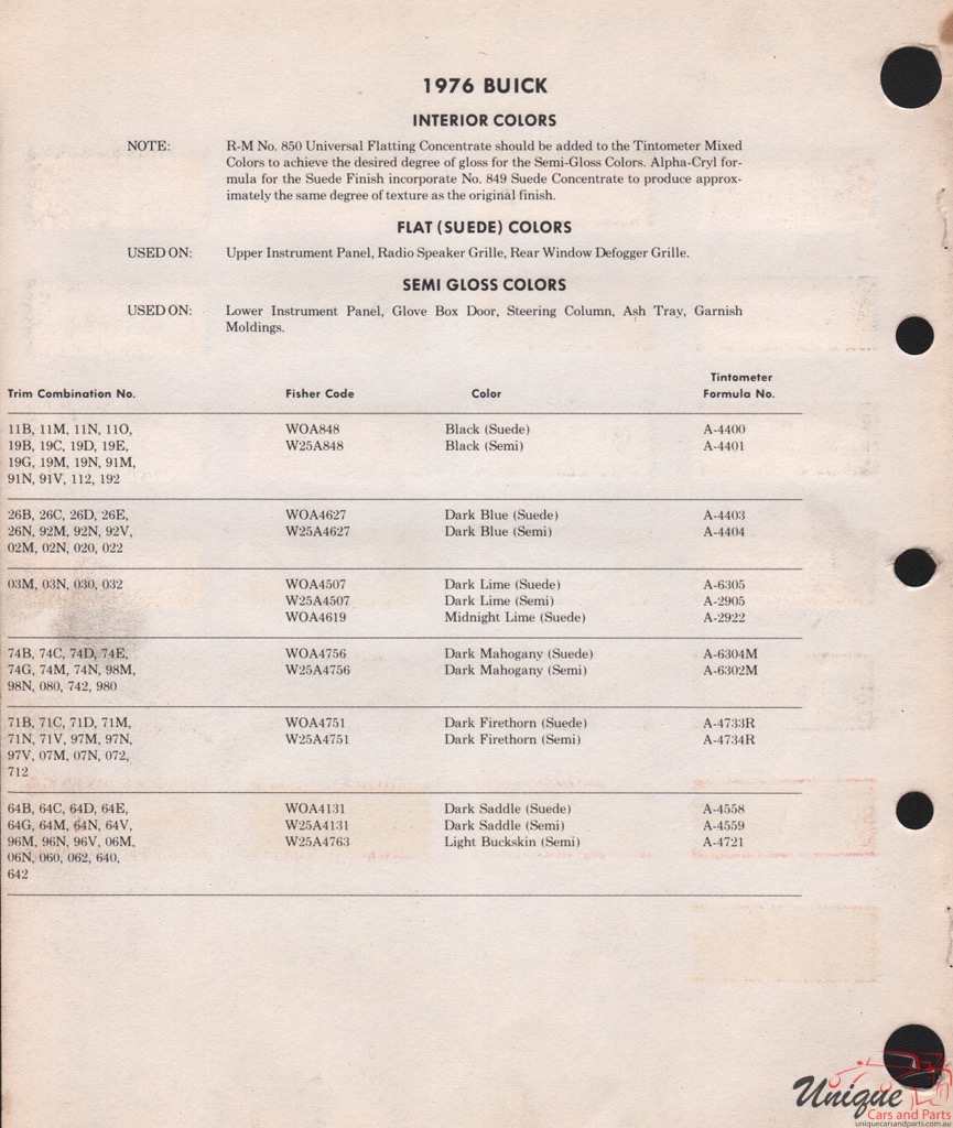 1976 Buick Paint Charts RM 2